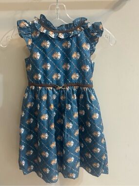Girls' Horse Print Ruffle Dress with Belt